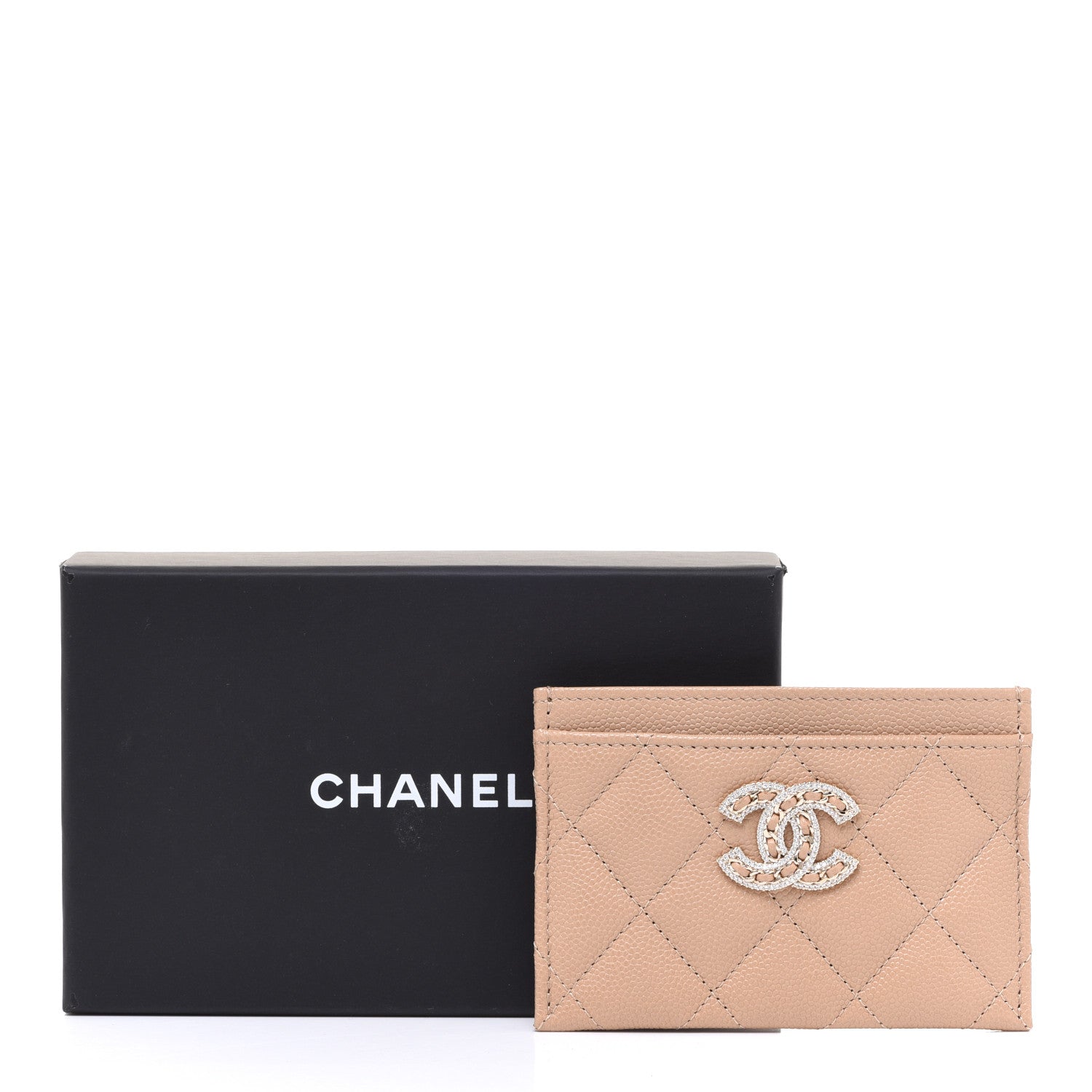 Chanel Caviar Quilted Crystal Card Holder Beige 9 of 9