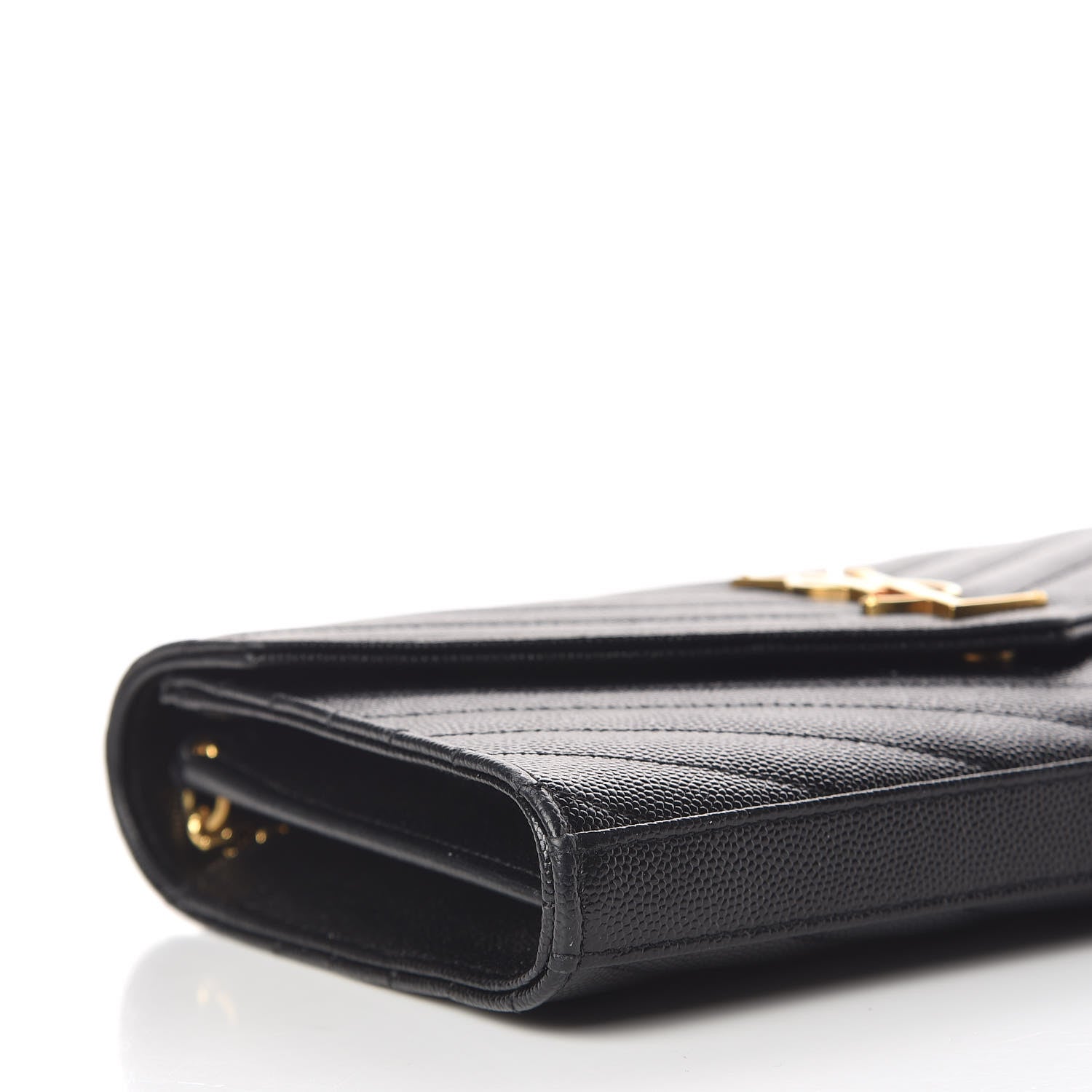 Saint Laurent Grain De Poudre Matelasse Chevron Monogram Chain Wallet Black 6 of 12