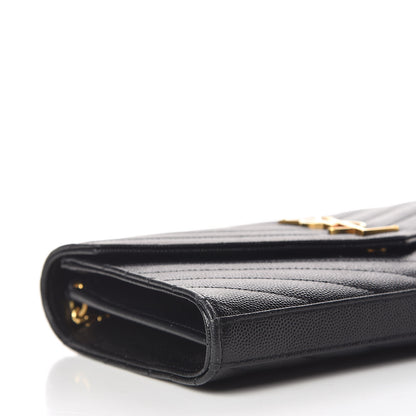 Saint Laurent Grain De Poudre Matelasse Chevron Monogram Chain Wallet Black 6 of 12