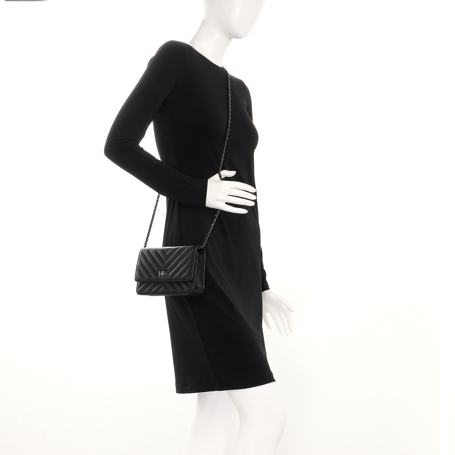 Chanel Sheepskin Chevron Reissue Wallet On Chain WOC So Black 2 of 9