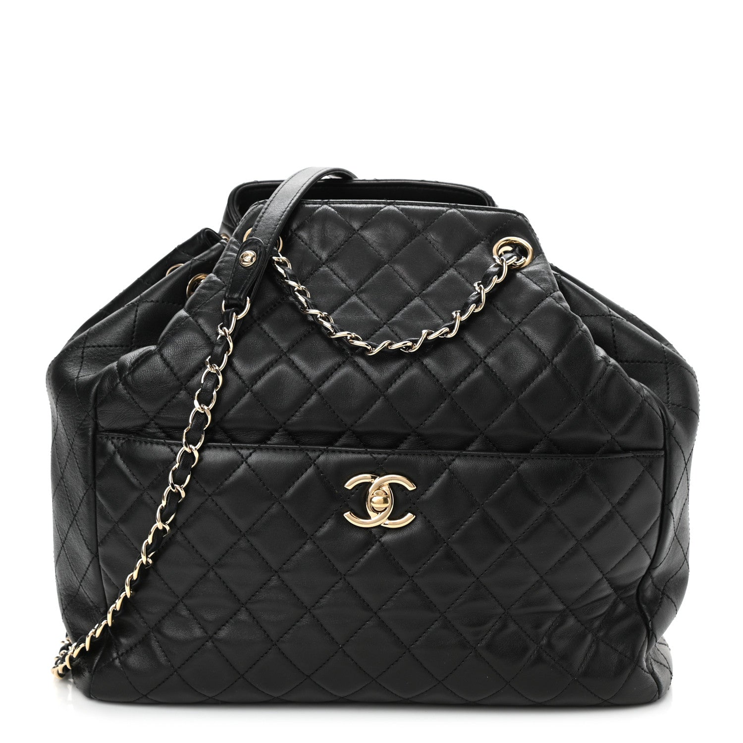 Chanel Lambskin Quilted Large Drawstring Bag Black 1 of 10