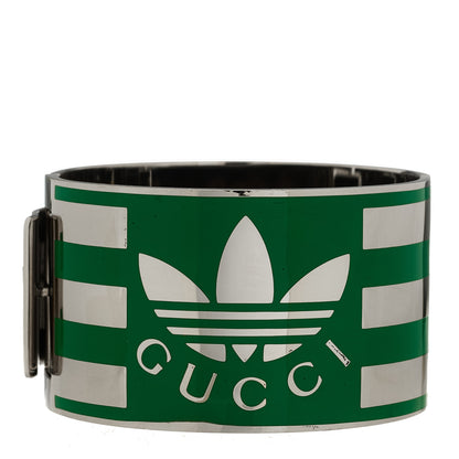 Gucci X ADIDAS Metal Enamel Cuff Bracelet S Silver Green 1 of 6