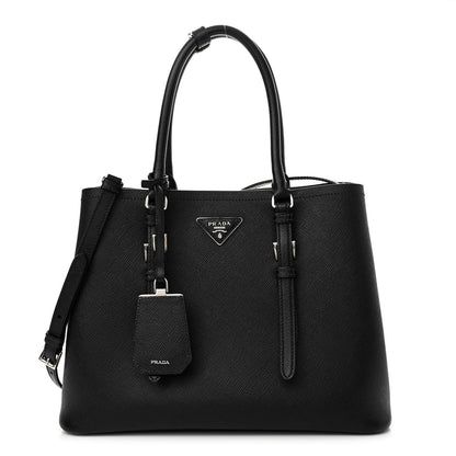 Prada Saffiano Cuir Large Double Bag Black Mughetto 1 of 17