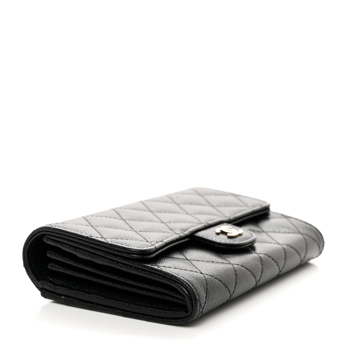 Caviar Quilted Medium Flap Wallet Black