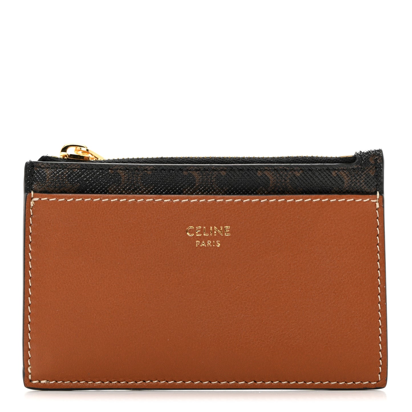 Triomphe Canvas Zipped Card Holder Tan