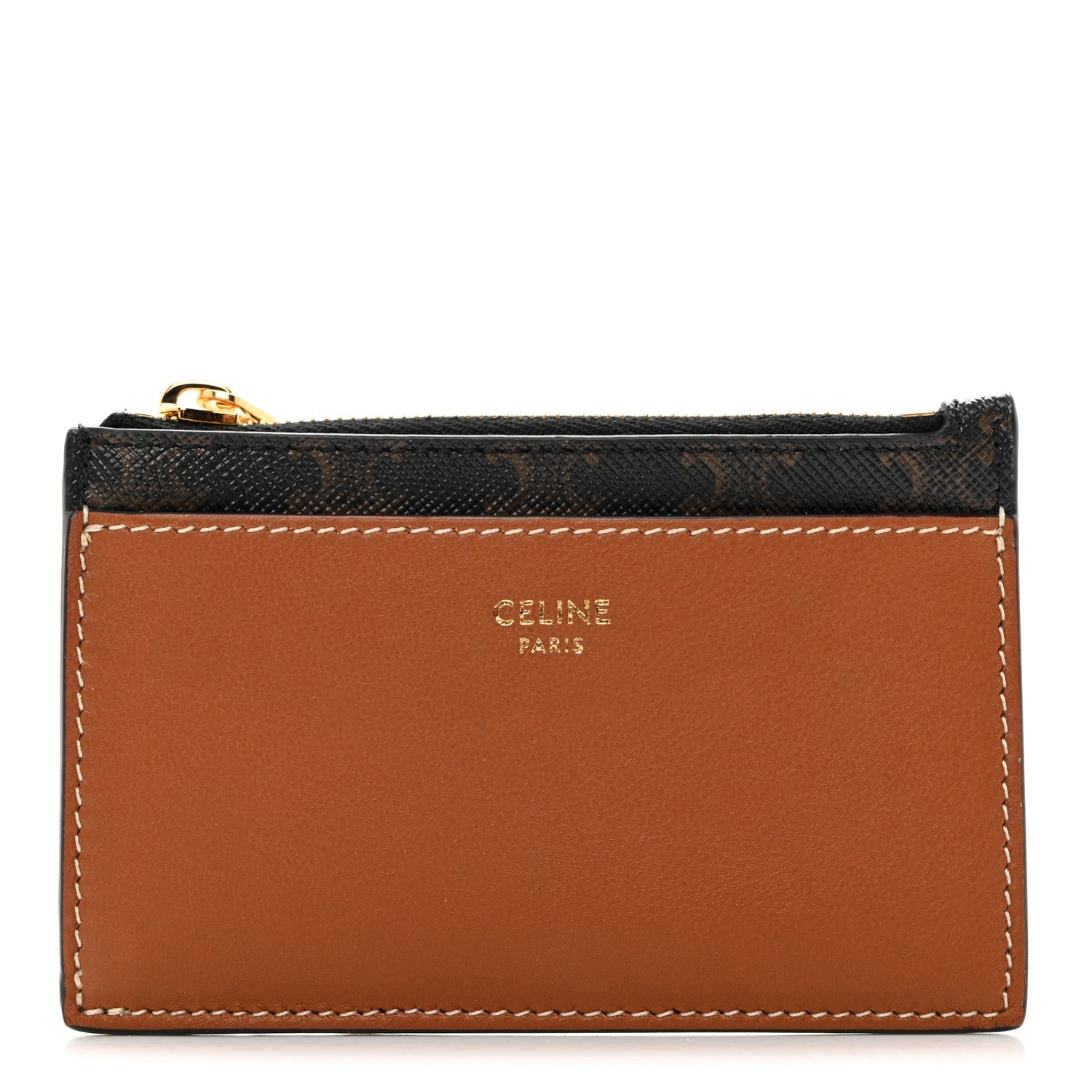 Celine Triomphe Canvas Zipped Card Holder Tan 1 of 10