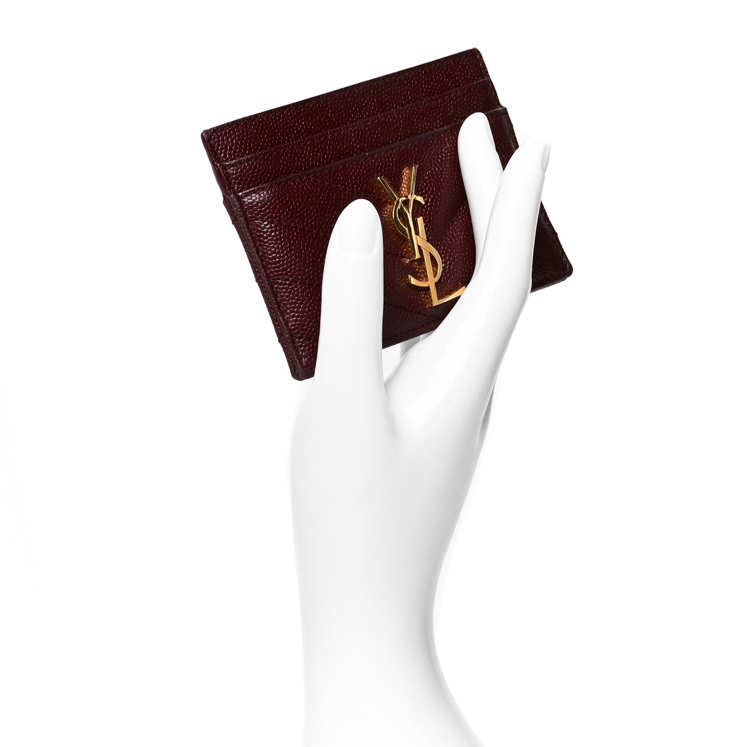 Saint Laurent Grain De Poudre Matelasse Chevron Cassandre Credit Card Case Bordeaux 2 of 9