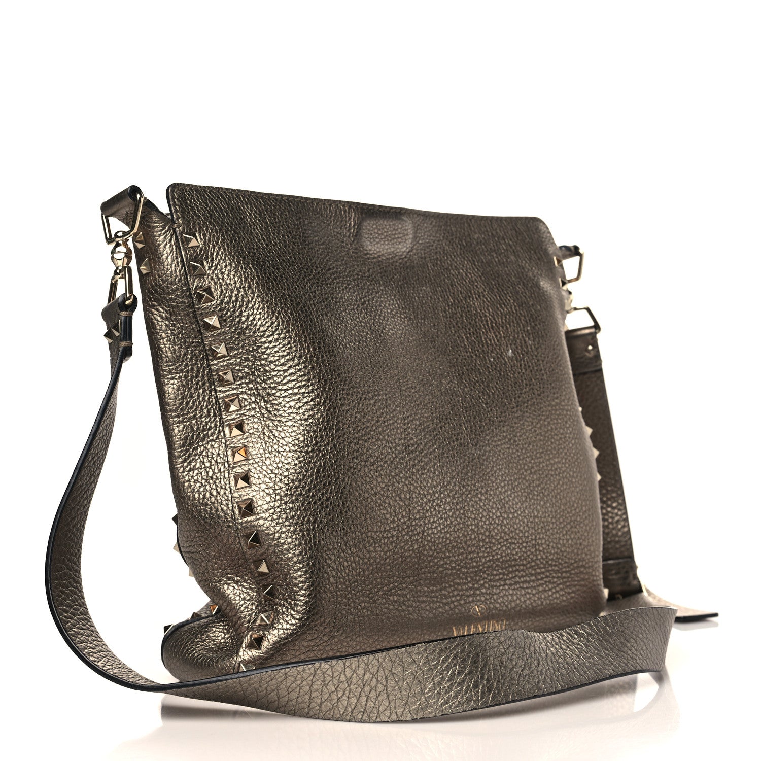 Valentino Garavani Metallic Pebbled Calfskin Large Rockstud Flip-Lock Messenger Bag Sasso 3 of 10