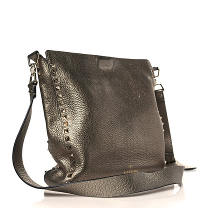Valentino Garavani Metallic Pebbled Calfskin Large Rockstud Flip-Lock Messenger Bag Sasso 3 of 10