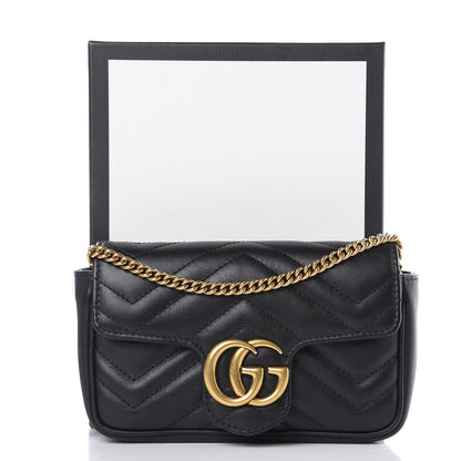 Gucci Calfskin Matelasse Super Mini GG Marmont Shoulder Bag Black 11 of 11