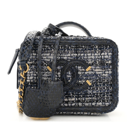 Chanel Tweed Snakeskin Quilted Small CC Filigree Vanity Case Dark Navy 1 of 11