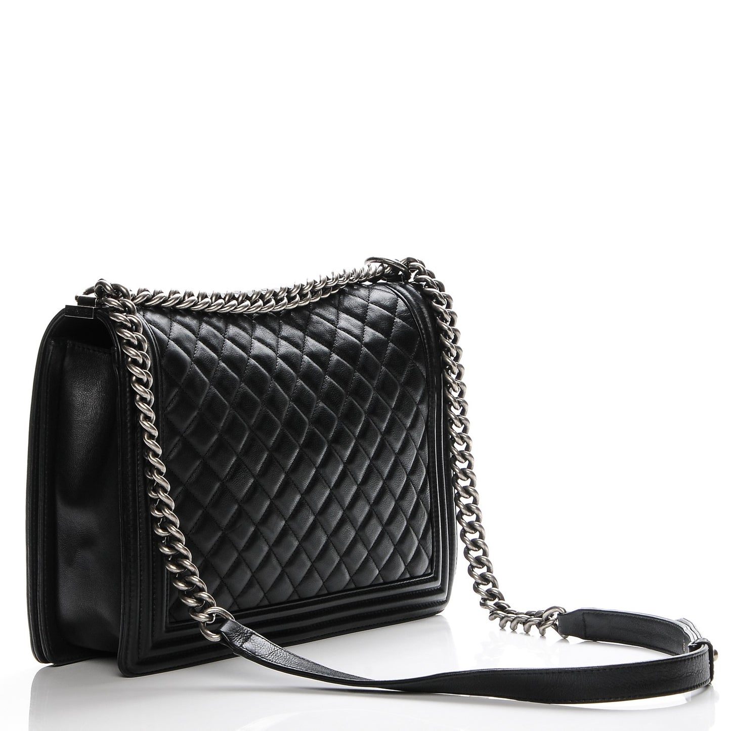 Calfskin Quilted Large Boy Flap Black