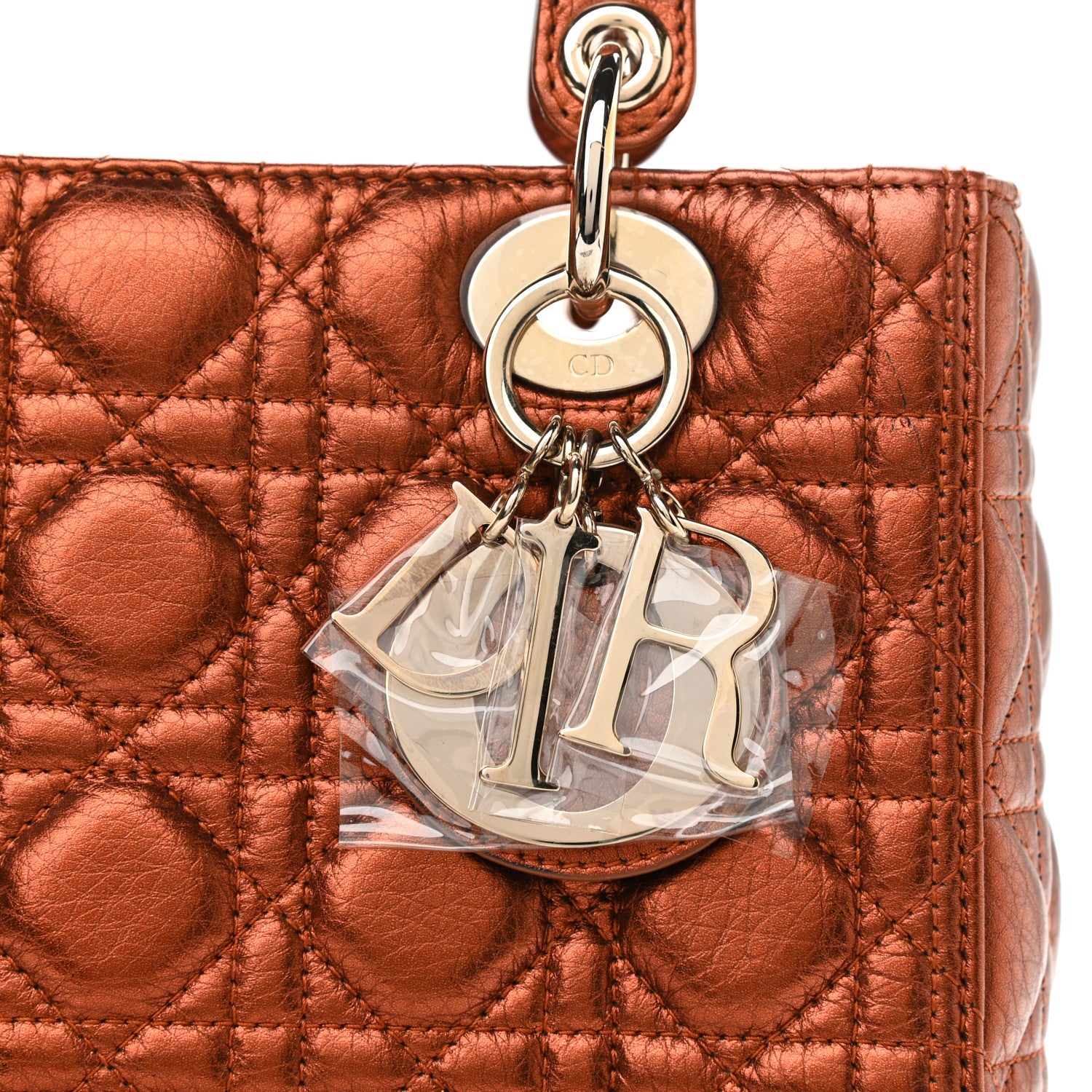 Christian Dior Metallic Grained Calfskin Cannage Medium Lady Dior Orange 9 of 10