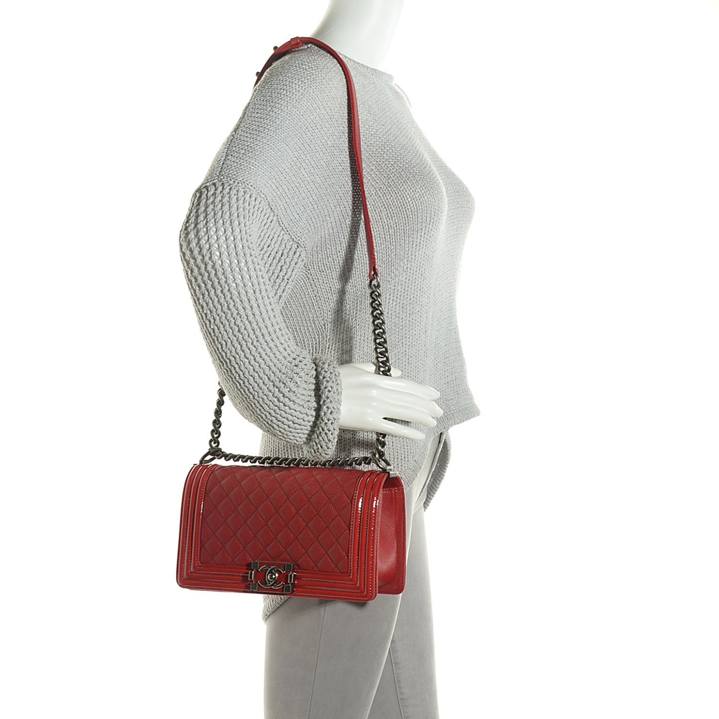 Goatskin Quilted Patent Medium Duo Boy Flap Red