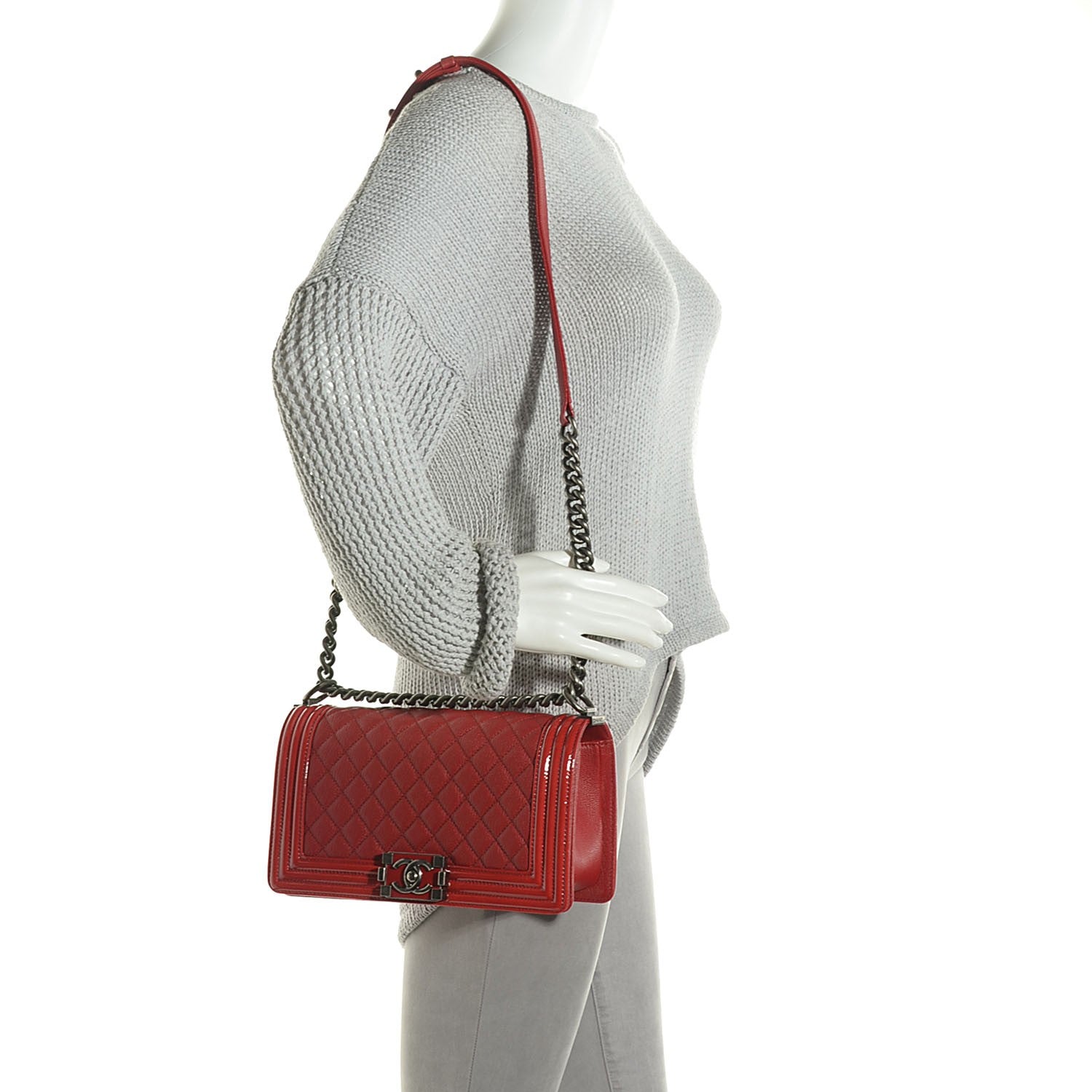 Chanel Goatskin Quilted Patent Medium Duo Boy Flap Red 2 of 8