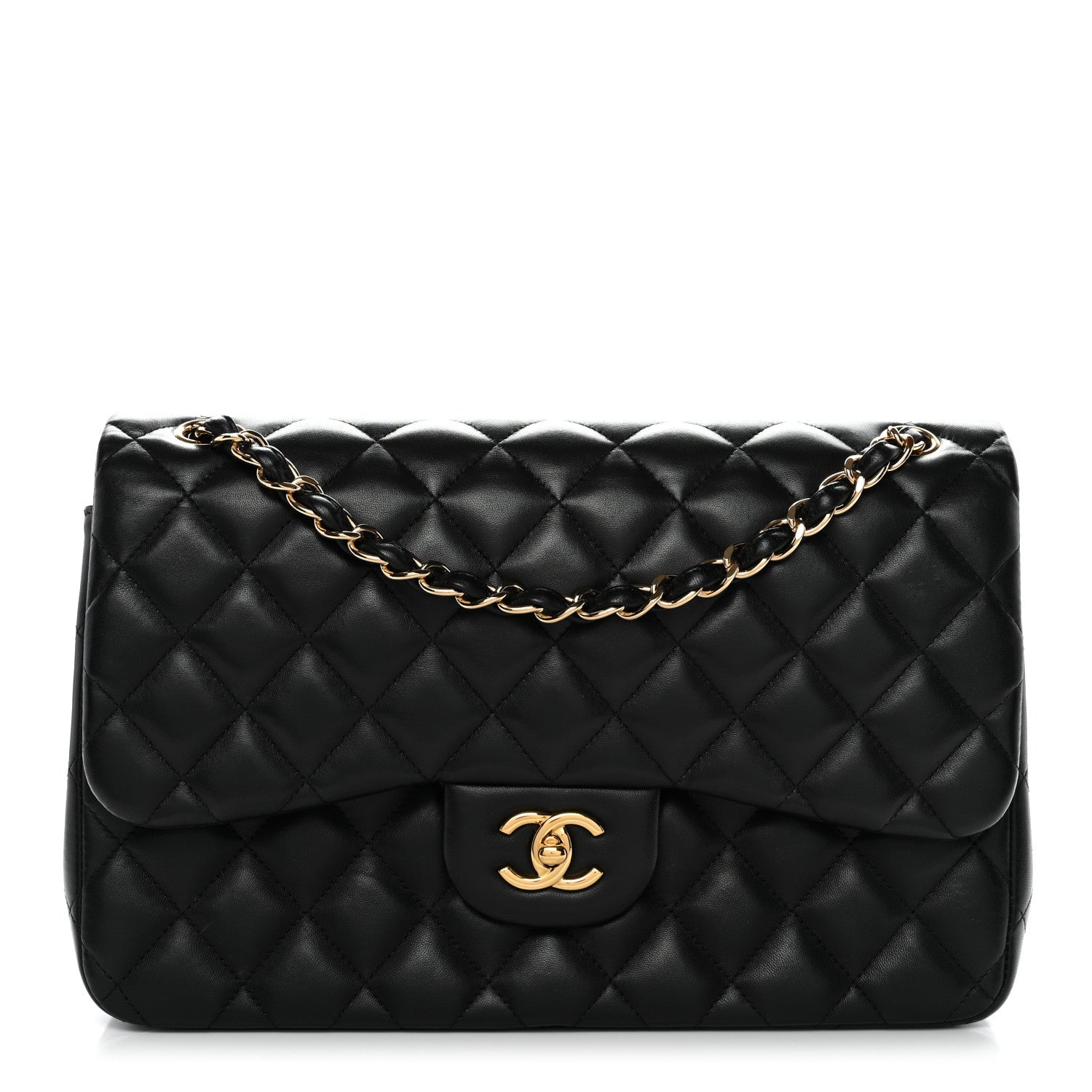 Chanel Lambskin Quilted Jumbo Double Flap Black 1 of 14