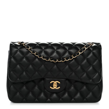 Chanel Lambskin Quilted Jumbo Double Flap Black 1 of 14