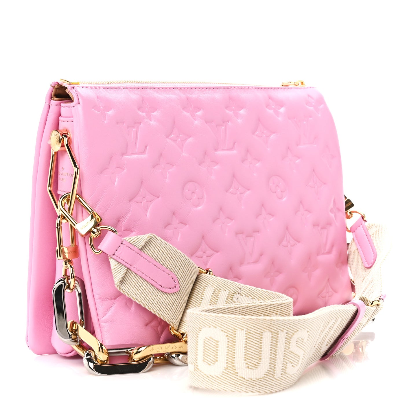 LOUIS VUITTON Lambskin Embossed Monogram Coussin PM Rose Bonbon