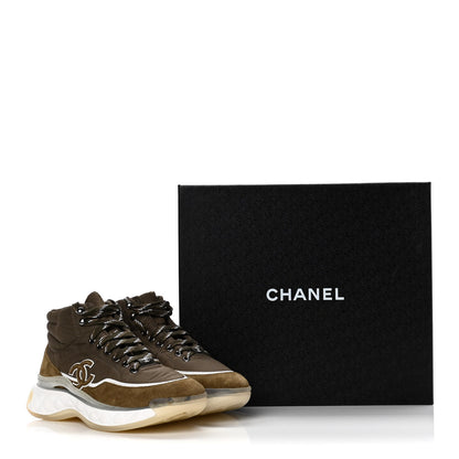 Chanel Fabric Suede Womens CC Sneakers 37.5 Dark Green 10 of 10