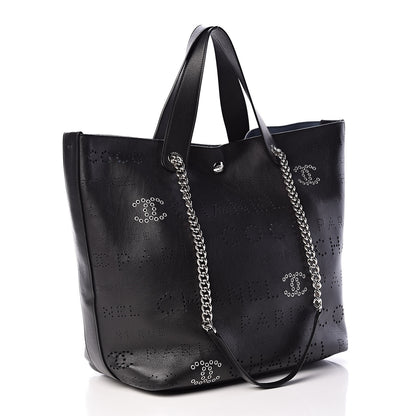 Chanel Calfskin Tweed Eyelet Large Shopping Tote Black 4 of 13