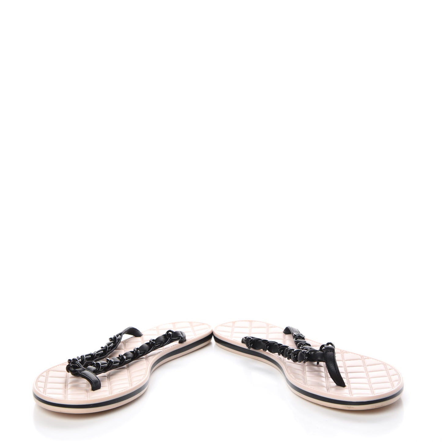 Calfskin Quilted Chain Thong Sandals 38 Black