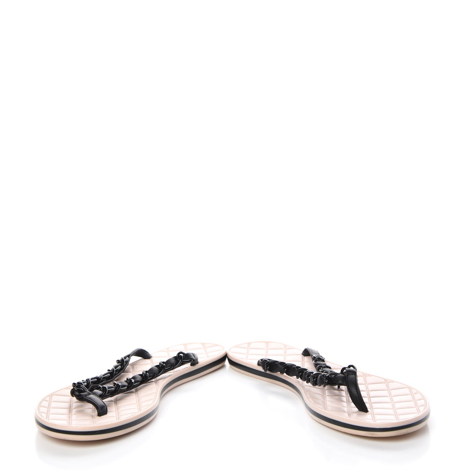 Chanel Calfskin Quilted Chain Thong Sandals 38 Black 6 of 14
