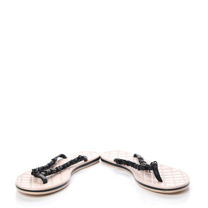 Chanel Calfskin Quilted Chain Thong Sandals 38 Black 6 of 14