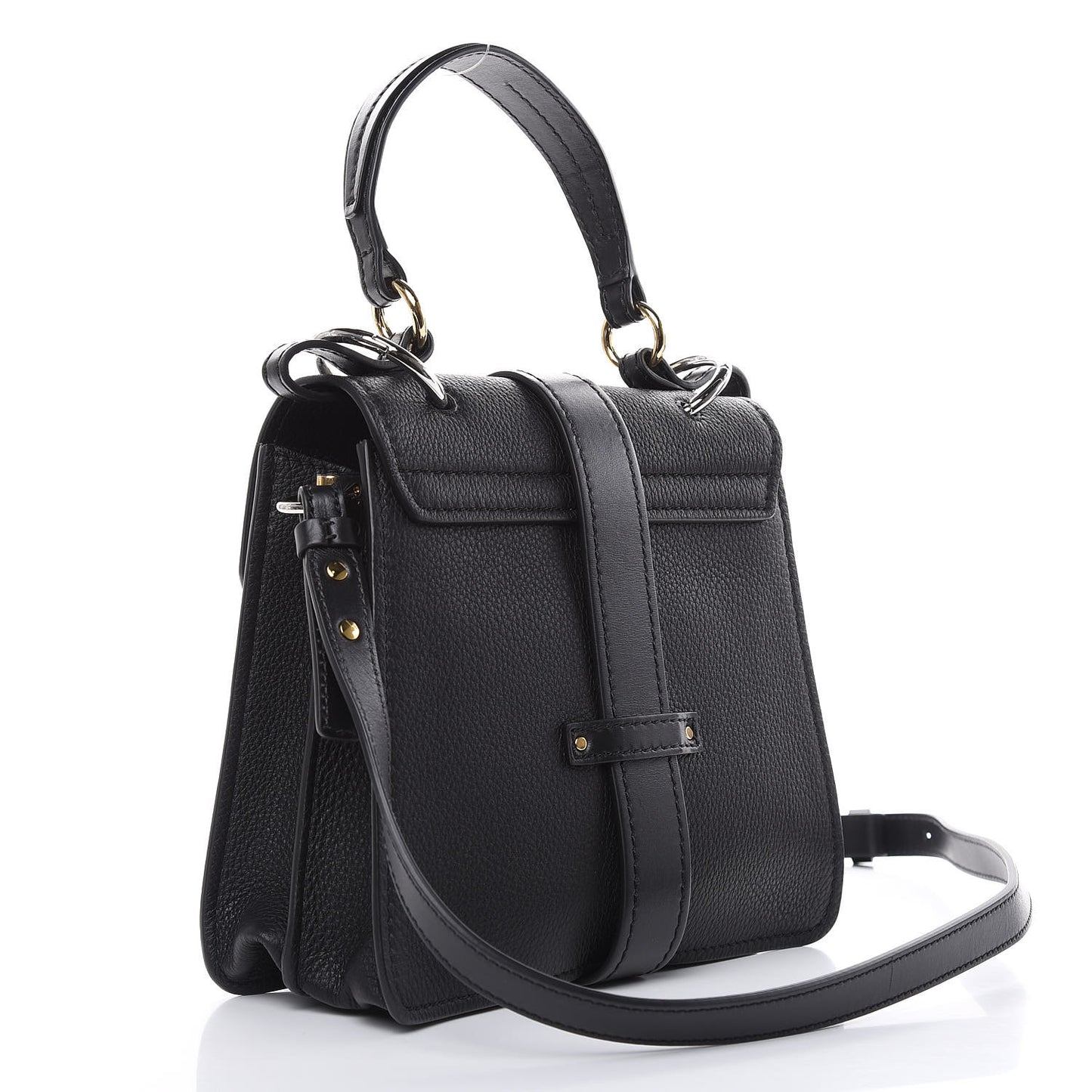Shiny Grained Calfskin Small Aby Day Shoulder Bag Black