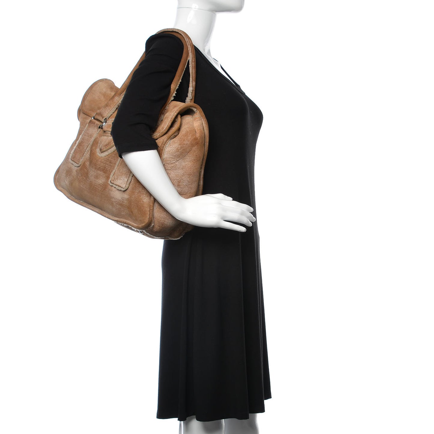 Shearling Flap Shoulder Bag Beige