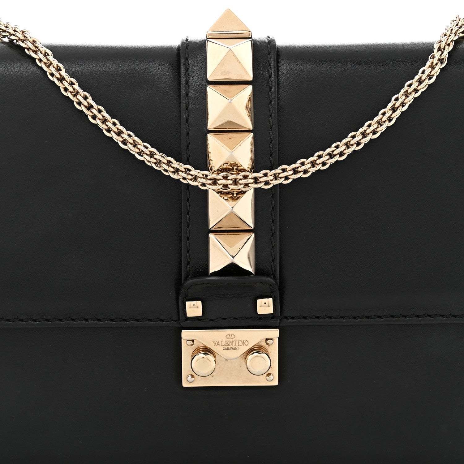 Valentino Garavani Vitello Medium Glam Lock Rockstud Flap Black 7 of 9