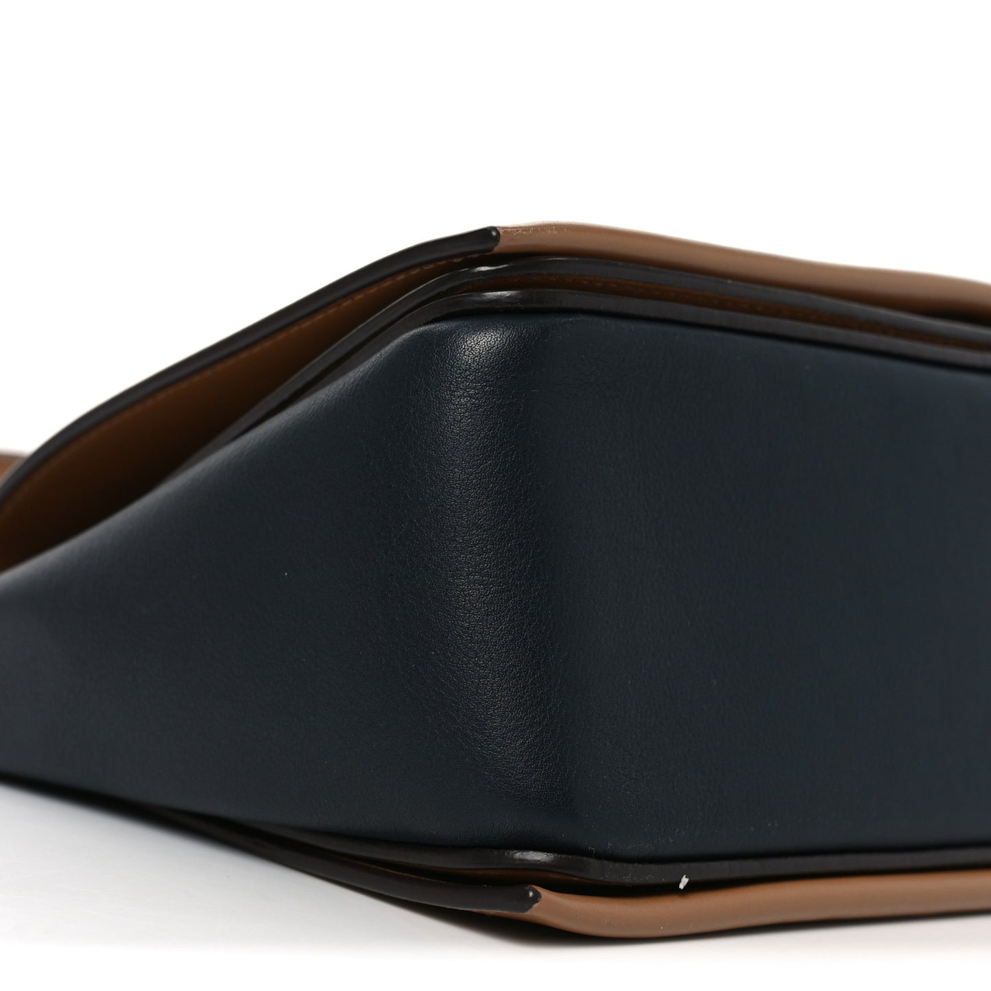 Shiny Smooth Calfskin Medium Frame Shoulder Bag Tan Navy