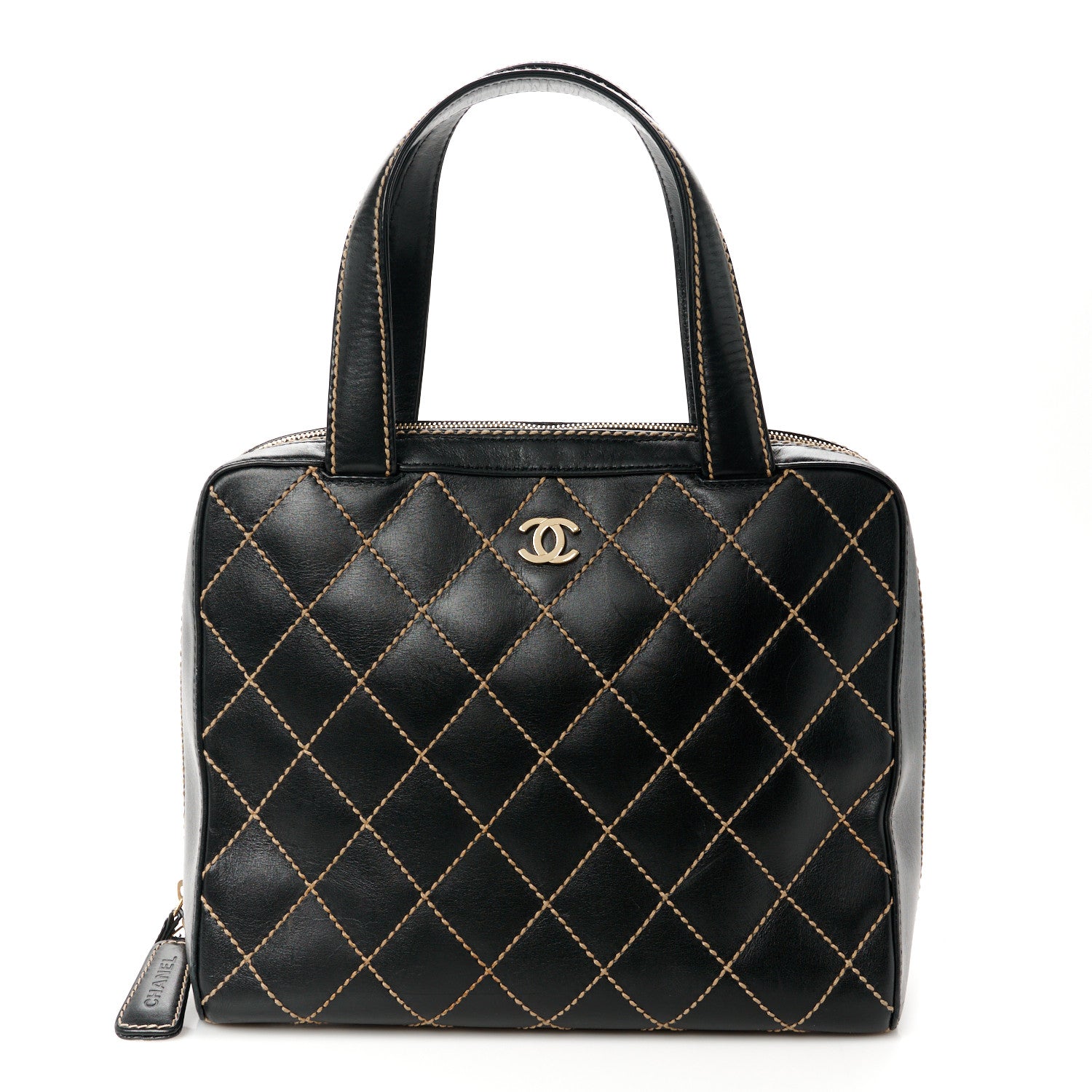 Chanel Calfskin Wild Stitch Vertical Top Handle Bag Black 1 of 12