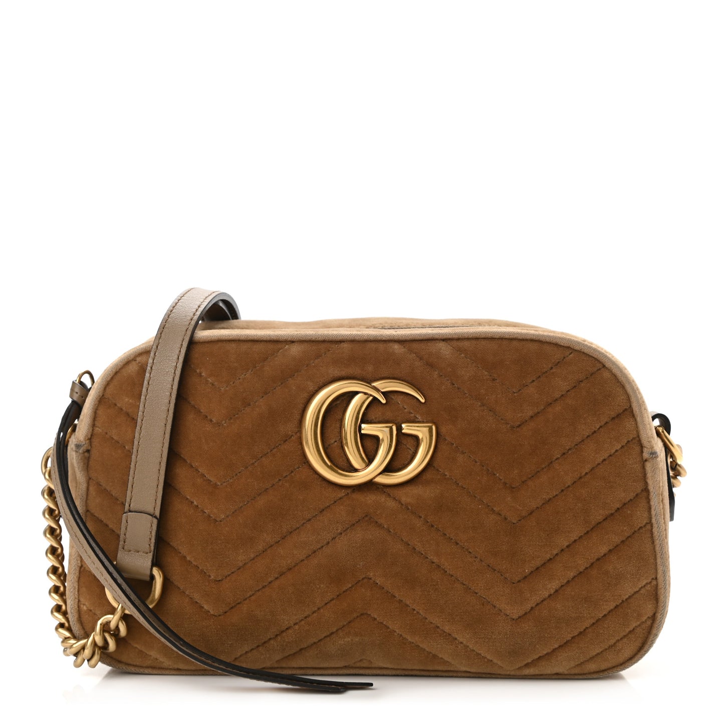 Velvet Matelasse Small GG Marmont Chain Shoulder Bag Taupe