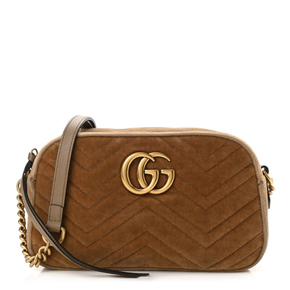 Gucci Velvet Matelasse Small GG Marmont Chain Shoulder Bag Taupe 1 of 11