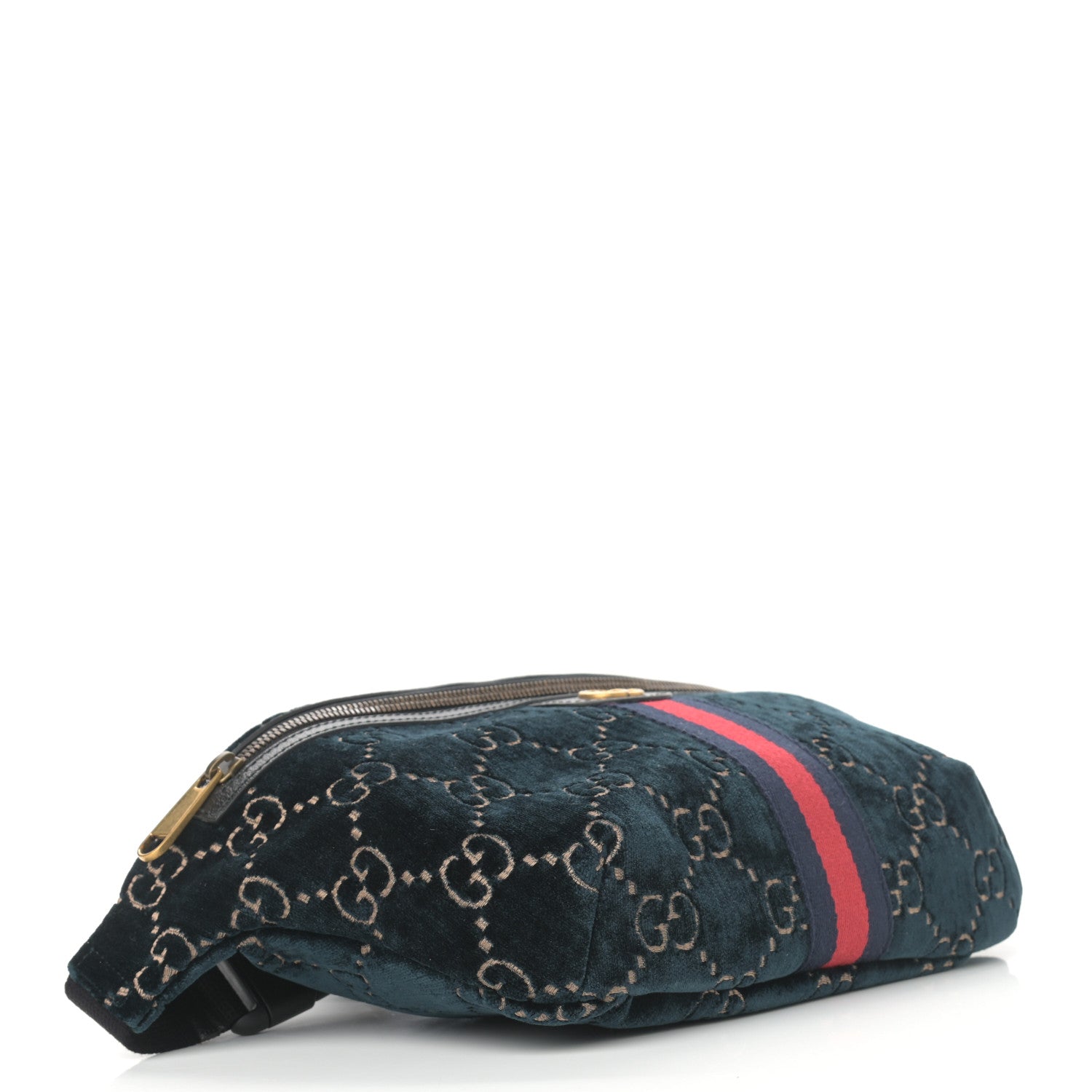 Gucci Velvet GG Monogram Web Belt Bag Blue Beige 4 of 11