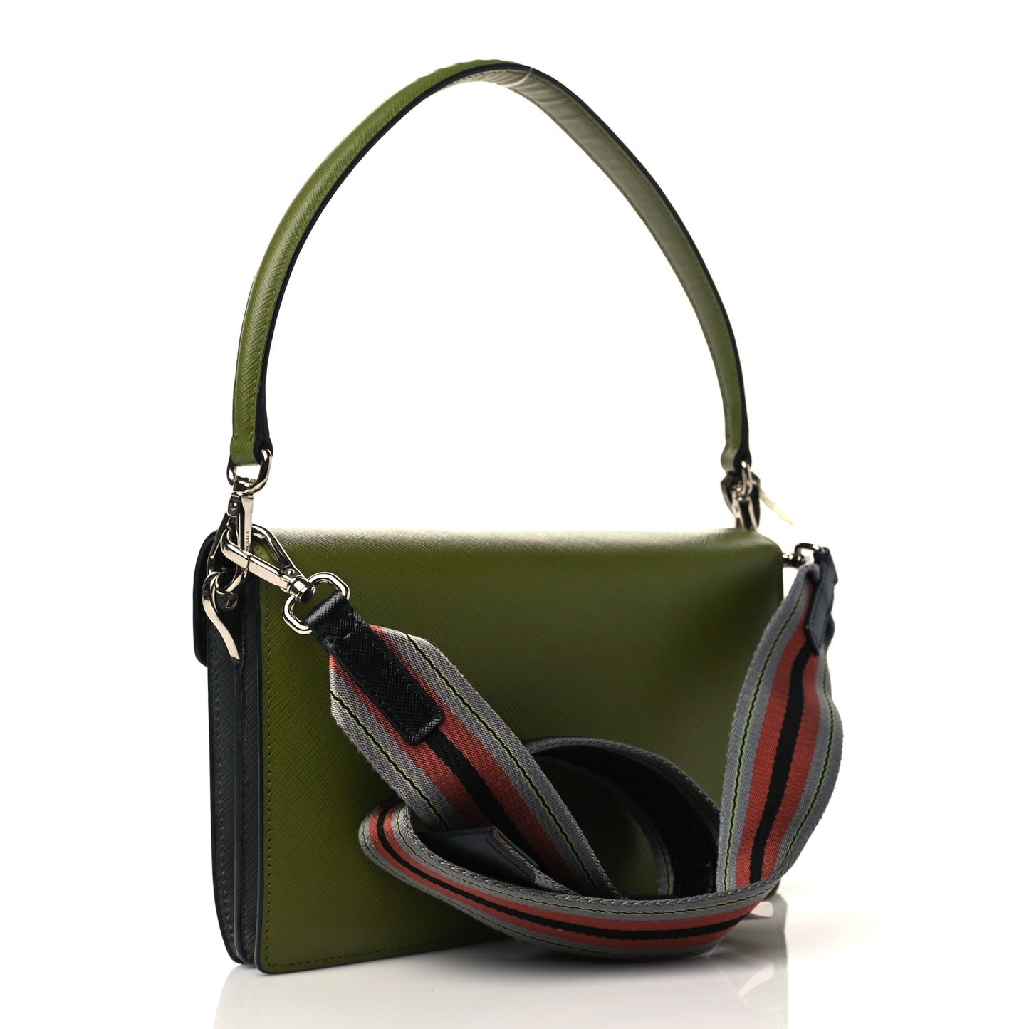 Saffiano Lux Bi-Color Sound Shoulder Bag Mercurio Edera