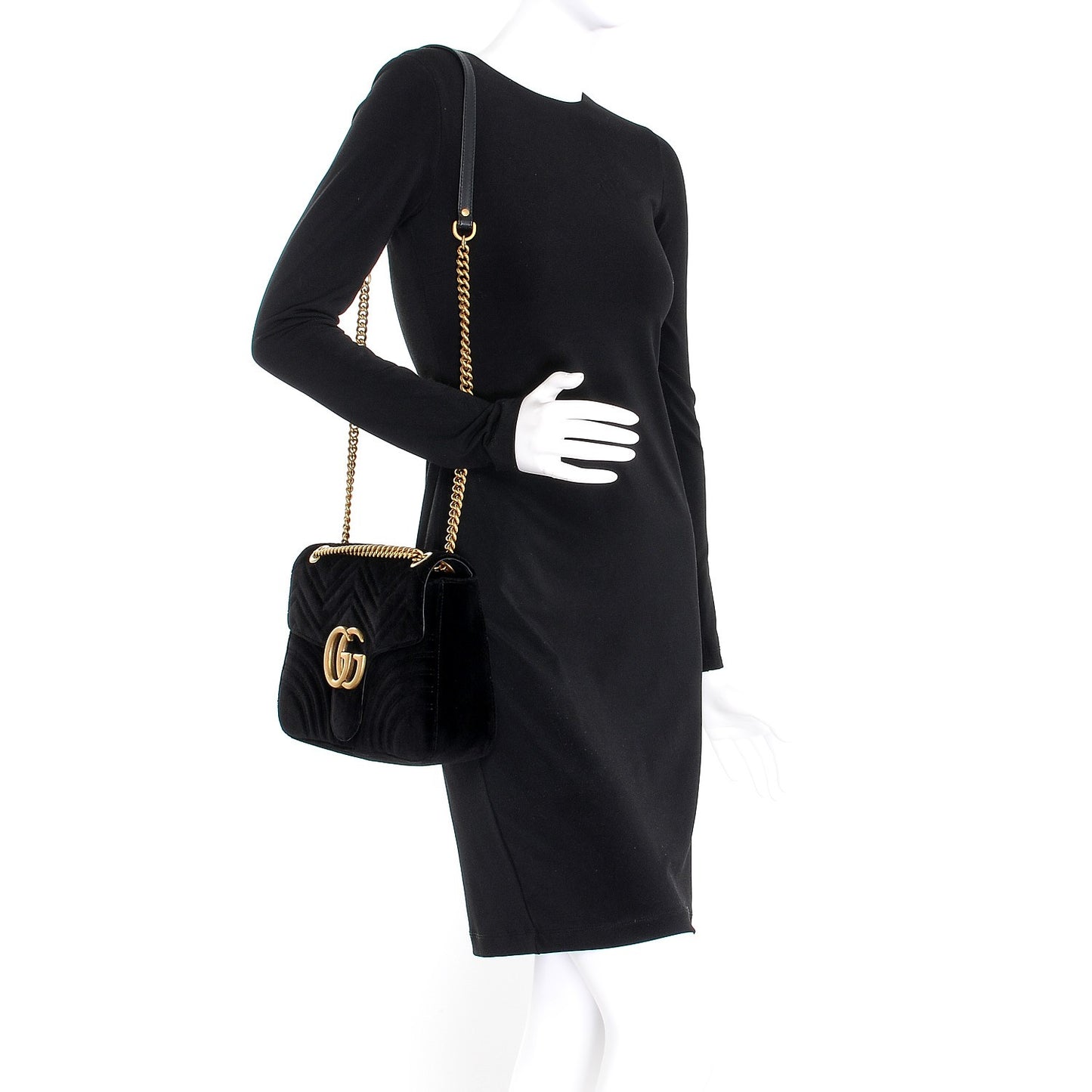 Velvet Matelasse Medium GG Marmont Shoulder Bag Black