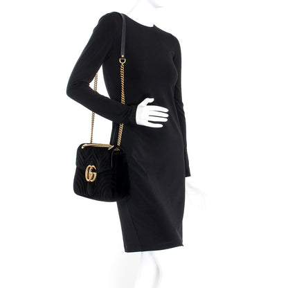 Gucci Velvet Matelasse Medium GG Marmont Shoulder Bag Black 2 of 8