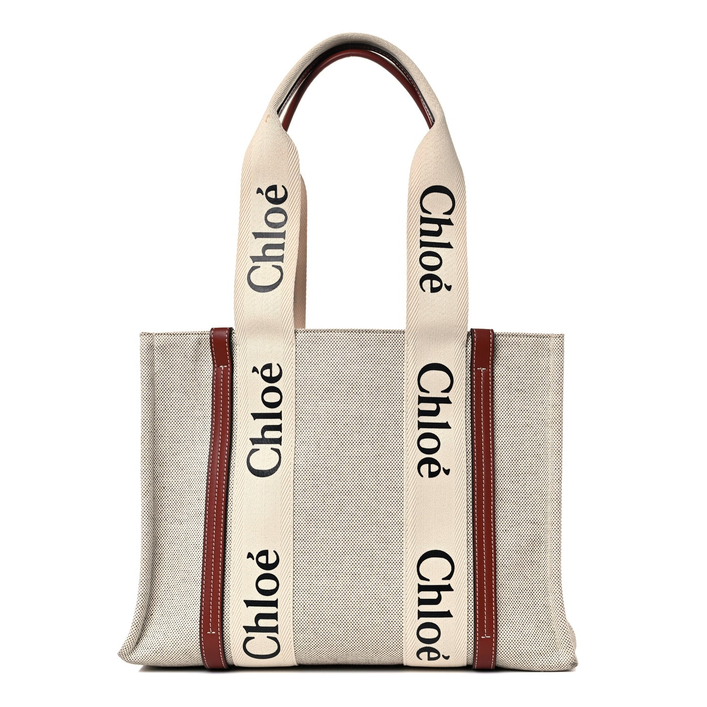 Cotton Calfskin Medium Woody Ribbon Tote White Brown