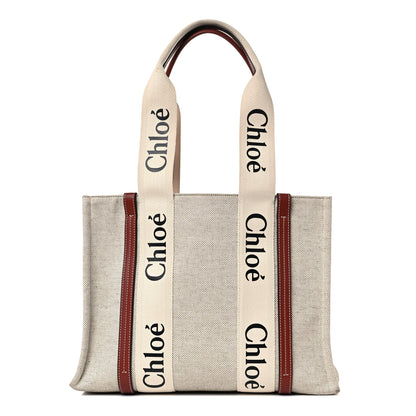 Chloe Cotton Calfskin Medium Woody Ribbon Tote White Brown 1 of 20