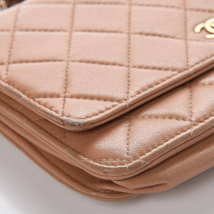 Chanel Lambskin Quilted Wallet on Chain WOC Dark Beige 13 of 17
