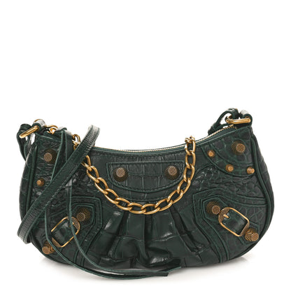 Balenciaga Extra Supple Calfskin Crocodile Embossed Mini Le Cagole Purse With Chain Forest Green 1 of 8