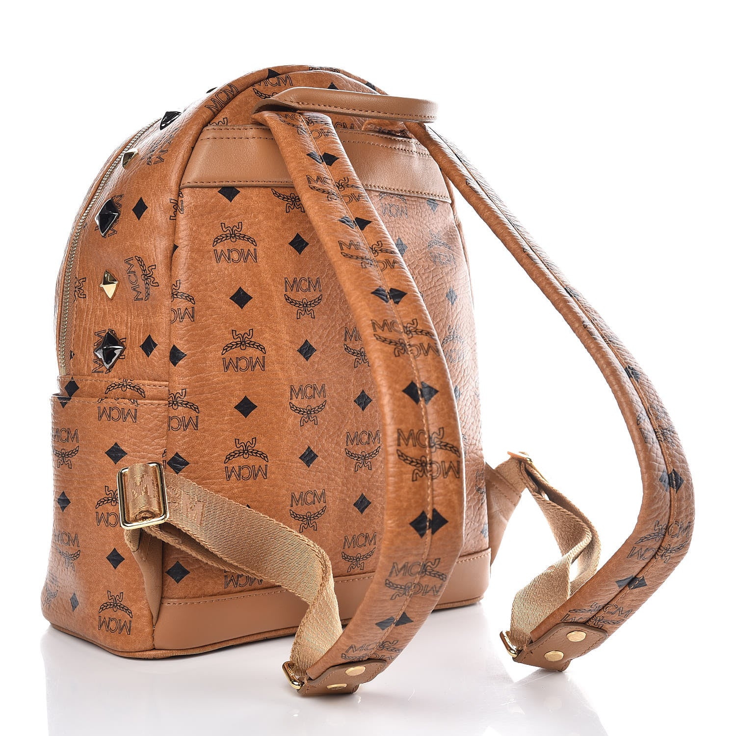 MCM Visetos Studded Small Stark Backpack Cognac 3 of 9