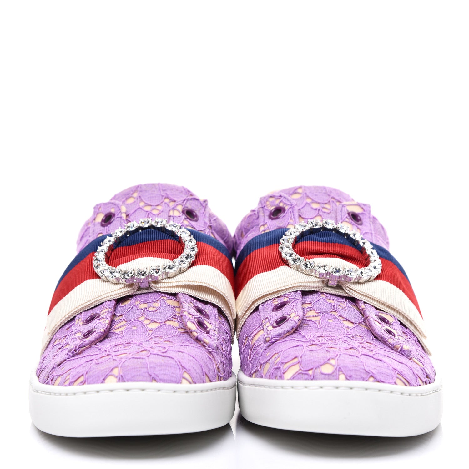 Gucci Lace Crystal Sylvie Web Flower Leaf Womens Ace Sneakers 36.5 Wisteria Perfect Pink 2 of 10