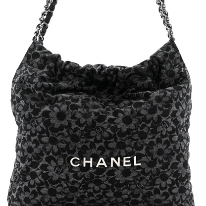 Chanel Denim Quilted Floral Print Small Chanel 22 Black 9 of 12