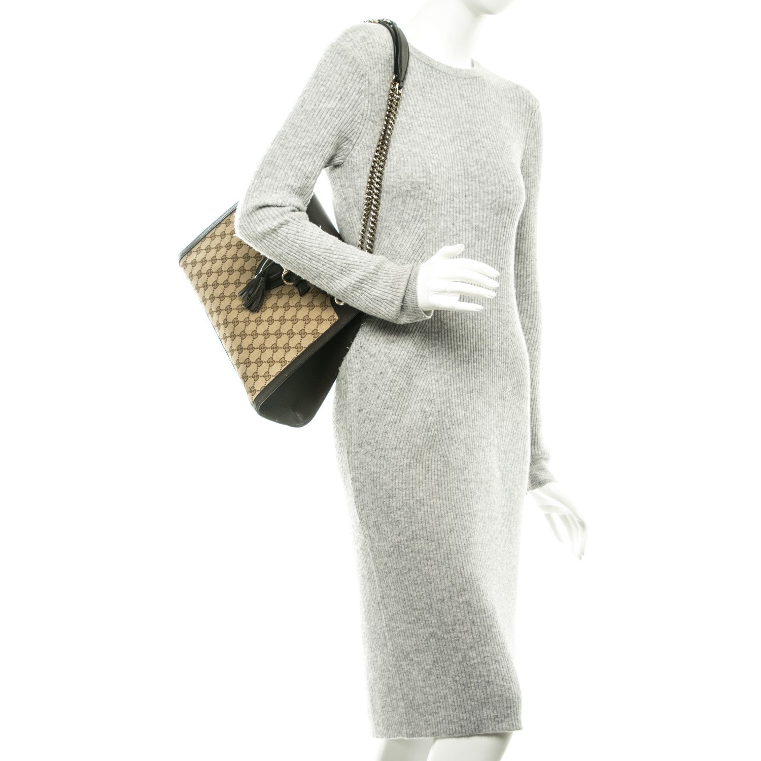 Gucci Monogram Margaux Calfskin Large Emily Chain Shoulder Bag Beige Ebony Cocoa 2 of 10