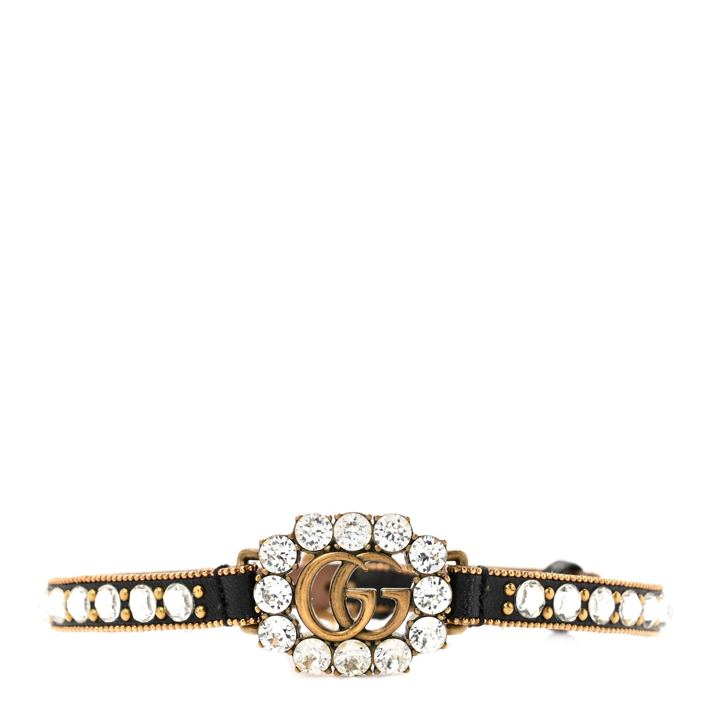 Calfskin Crystal Embellished Double G Choker Necklace Black