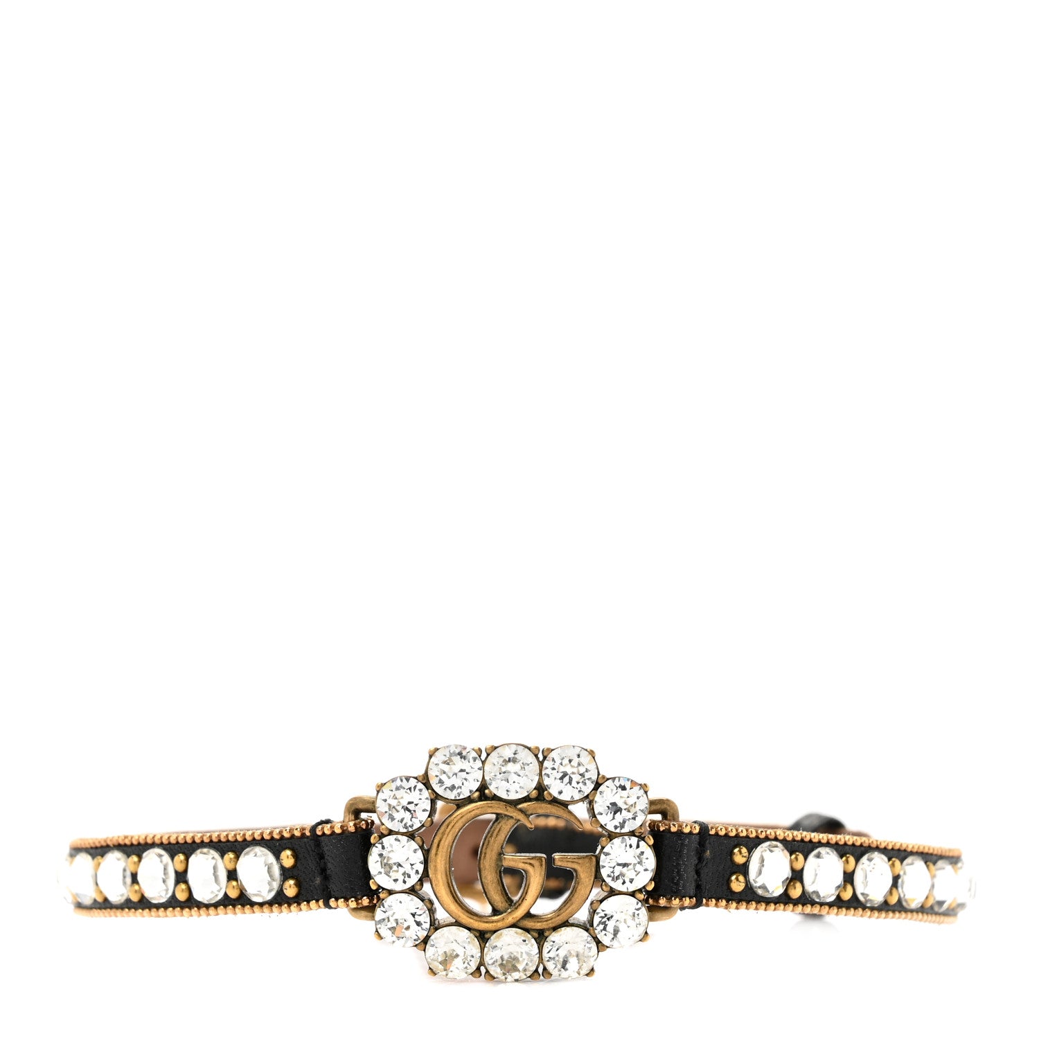 Gucci Calfskin Crystal Embellished Double G Choker Necklace Black 1 of 7