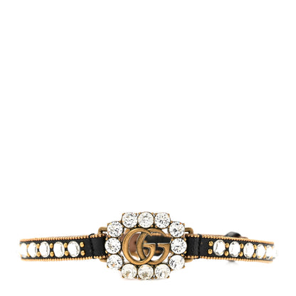 Gucci Calfskin Crystal Embellished Double G Choker Necklace Black 1 of 7