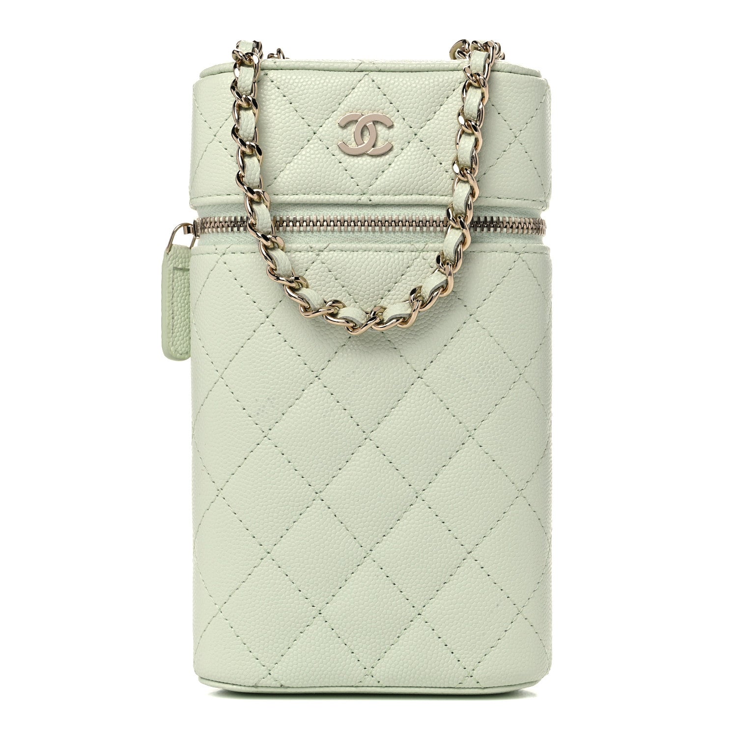 Chanel Caviar Quilted Phone Holder With Chain Light Green 1 of 11
